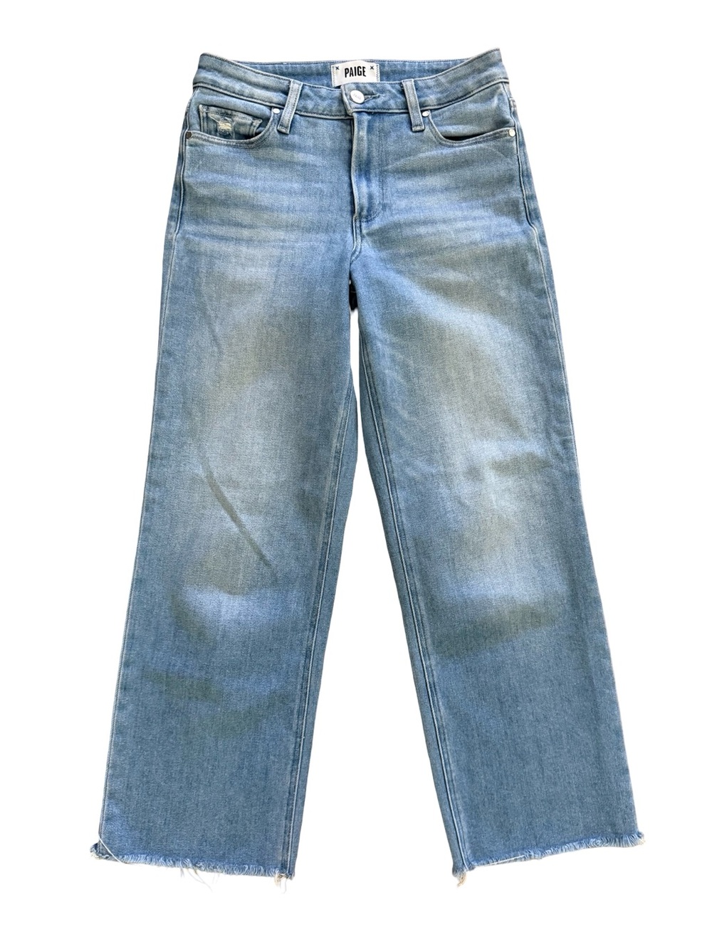 PAIGE Nellie Wide Leg Crop Jeans 24 Light Wash Raw Hem High Rise